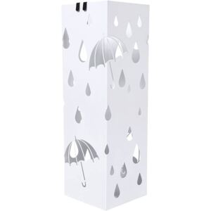 Fém esernyőtartó, horgokkal és csepptálcával, 49 x 15,5 x 15,5 cm, fehér