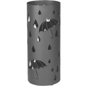 Fém esernyőtartó, kerek esernyőtartó állvánnyal, horgokkal és csepptálcával, 49 x Ø 19,5 cm