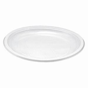 Műanyag tányér, lapos, mikrózható, 21 cm átmérő, fehér (KHMU115)
