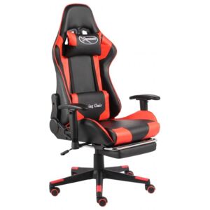 Piros PVC forgó gamer szék lábtartóval