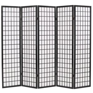 VidaXL 5 paneles, fekete, japán stílusú paraván 200 x 170 cm