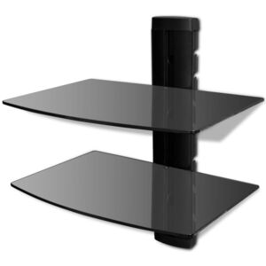 VidaXL 2-szintes fekete falra szerelhető üveg DVD polc