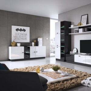 MEBLINE Nappali bútor QUARTZ 2 Fehér fényes / Fekete üveg