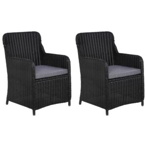 VidaXL 2 db fekete polyrattan kültéri étkezőszék párnával