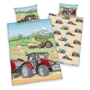 Traktor gyermek pamut ágynemű kiságyba, 100 x 135 cm, 40 x 60 cm