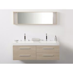 Beliani Világos fa fürdőszoba bútor + két mosdó + tükör, Fürdőszoba szekrény