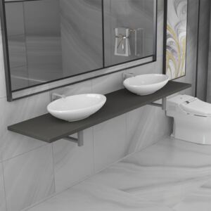 VidaXL 3-részes szürke kerámia fürdőszobai bútorszett