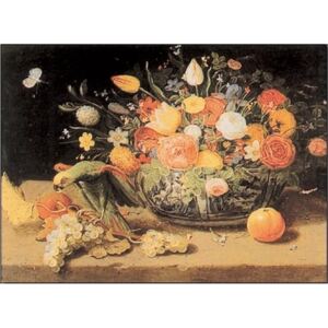 Still Life of Flowers and a Parrot Festmény reprodukció, V. Kessel, (100 x 70 cm)