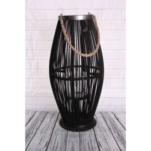 Bambusz lámpás üveggel - fekete (29x59x29 cm) - modern stílusú