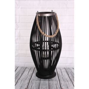 Bambusz lámpás üveggel - fekete (24x49x24 cm) - modern stílusú