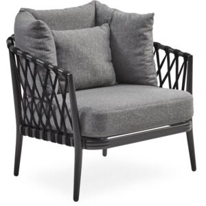 Andria kerti fotel, szürke párna, fekete szálas, fekete aluminium váz