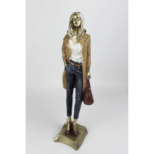 Dekorációs szobor - hölgy táskával 41cm