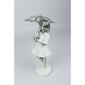 Ezüst-fehér dekorációs szobrocska - lány 29cm