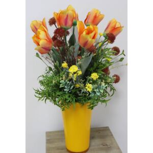 Narancssárga mű tulipánok vázában virágokkal 65cm
