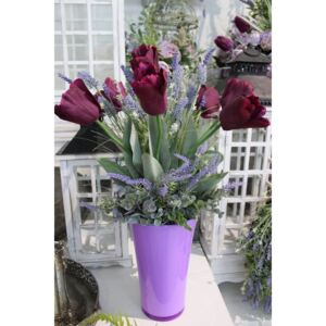Lila mű tulipánok és levendulák vázában 60cm