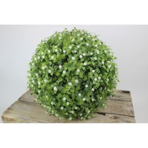 Zöld mű buxusgömb virágokkal 30cm