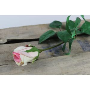 Rózsaszín műrózsa szárral és levelekkel 65cm