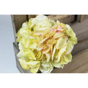 Világossárga mű hortenzia és rózsacsokor 27cm