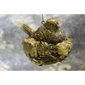 Antik arany karácsonyfadísz madár fészekben 6cm