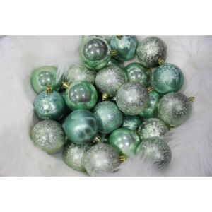 Tiffany-kék műanyag karácsonyfa gömb 6cm 30db