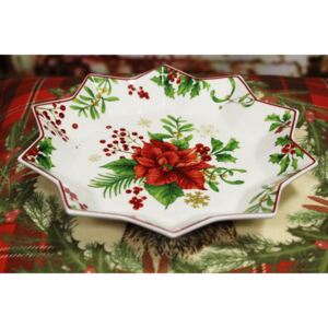 Pirosasfehér csillag alakú karácsonyi tányér 22cm