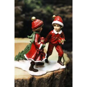 Piros figura pár, karácsonyfával 12cm