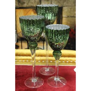 Zöld üveg gyertyatartó poharak 3-db