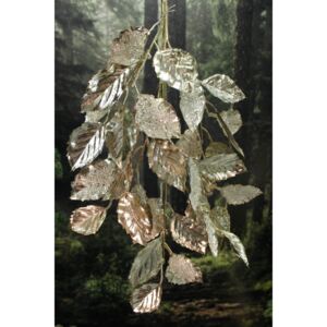 Pezsgő színű csillogó dekor ág, levelekkel 81cm