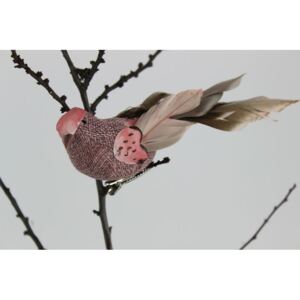 Rózsaszín-barna madár karácsonyfadísz 16cm