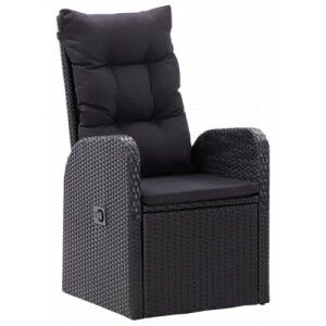 2 db fekete dönthető polyrattan kerti szék párnával