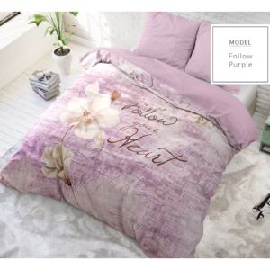 Luxus lila pamut ágynemű felirattal 180 x 200 cm 180x200