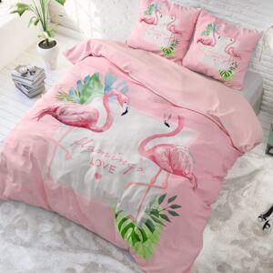 Rózsaszín ágynemű flamingó motívummal 200 x 220 cm 200x220