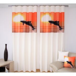 Krémes függönyök akciós áron, narancssárga delfin nyomtatással Szélesség: 160 cm | Hossz: 250 cm (2 darabos készletben)