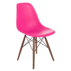 P016W PP szék fa lábakkal sötét rózsaszín-sötétebb lábakkal