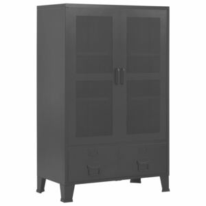 VidaXL ipari fekete irodai szekrény hálós ajtókkal 75 x 40 x 120 cm