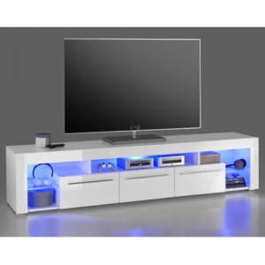 GOL 2 Fehér - Áttetsző üveg TV Szekrény Kék LED világítással