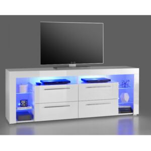 GOL 3 Fehér - Áttetsző üveg TV Szekrény Kék LED világítással