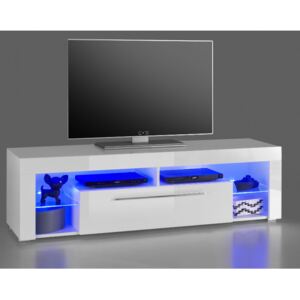 GOL 1 Fehér - Áttetsző üveg TV Szekrény Kék LED világítással