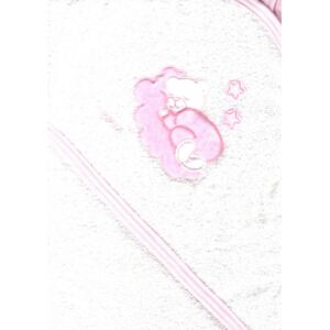 Trimex kapucnis,frottír fürdőlepedő 70*80 cm - féher/rózsaszín alvó maci