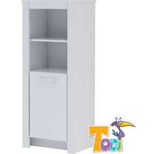 Todi White Bunny keskeny nyitott +1 ajtós szekrény (140 cm magas) - erezett fehér /magasfényű fehér
