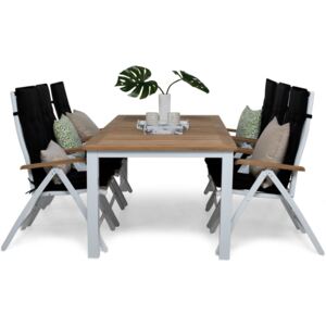 Asztal és szék garnitúra VG5907 Fekete + fehér + tikfa