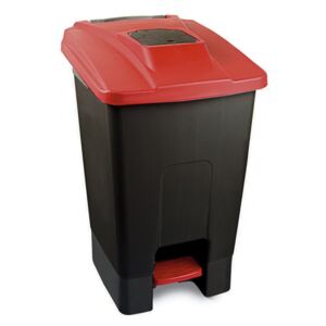 Szelektív hulladékgyűjtő konténer, műanyag, pedálos, fekete/piros, 100L