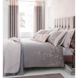 Blossom rózsaszín-szürke steppelt ágytakaró, 240 x 260 cm - Catherine Lansfield