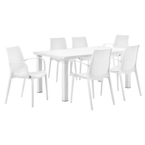 [casa.pro]® Rattan hatású kihúzható kerti asztal 6 kartámlás székkel - fehér