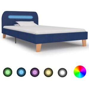 Kék szövetkárpitozású LED-es ágykeret 90 x 200 cm