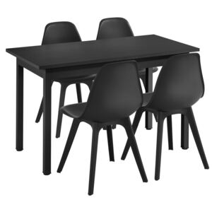 [en.casa]® Étkezőgarnitúra étkezőasztal 120cm x 60cm x 75cm székekkel étkező szett konyhai asztal 4 műanyag székkel 83x54x48 cm fekete