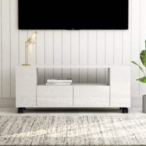 Magasfényű fehér forgácslap TV-szekrény 120 x 30 x 43 cm