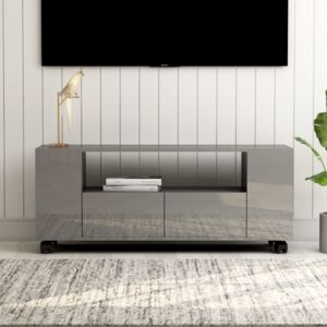 Magasfényű szürke forgácslap TV-szekrény 120 x 35 x 43 cm