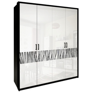 Négyajtós Ruhás szekrény BORRA tükör nélkül, 183x212,5x55, magasfényű fehér /fekete mat