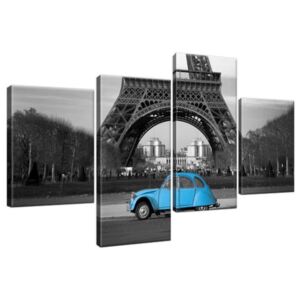 Vászonkép Kék autó az Eiffel-torony előtt 120x70cm 1804A_4AA